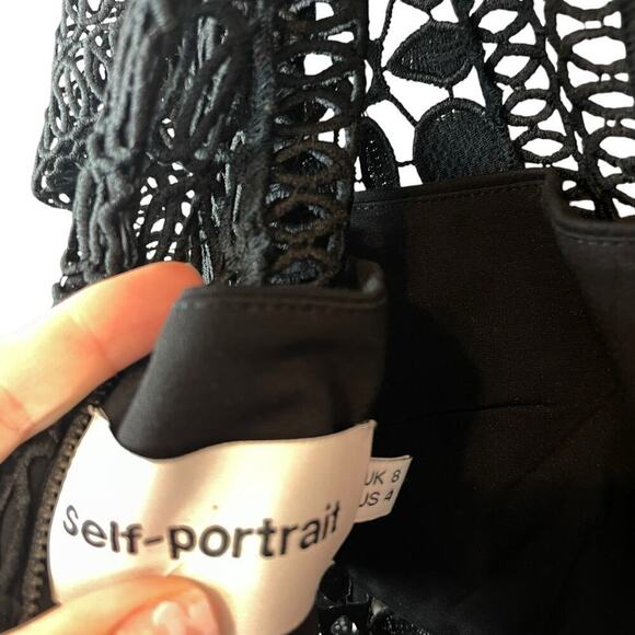 Self-Portrait Eliza Guipure 3/4 Sleeve Tapered Boho Lace Jumpsuit Black Size 4 - Picture 3 of 9